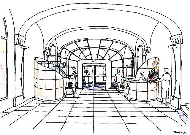 Reconstruction of entrance hall of National Gallery, palace Kinsky, Prague, Czech Rep.<br>Transformation d´un passage en halle d´entrée de la Galerie nationale, palais Kinsky, Prague, Rép.tchèque